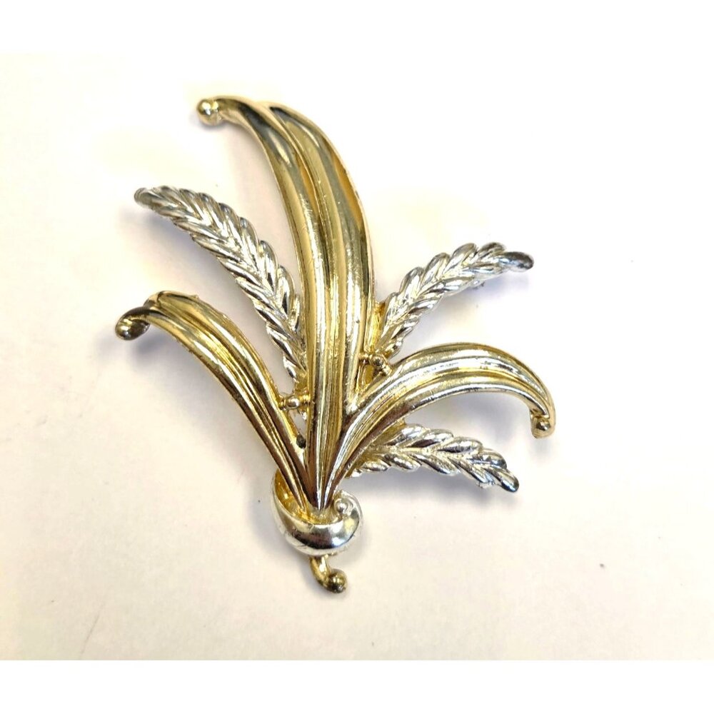 Vintage Gold & Silver Tone Leaf Design Brooch Pin